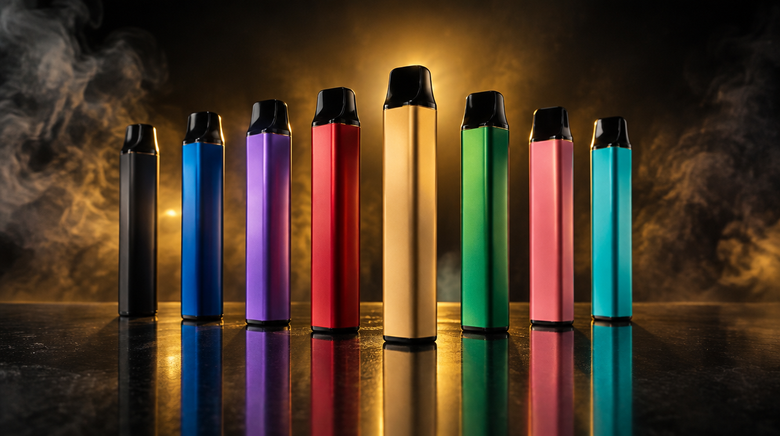 Lineup of colourful disposable vapes on a dark premium surface — best disposable vape in Pakistan 2026