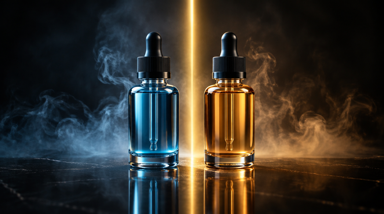 Two e-liquid bottles compared — nic salt vs freebase e-liquid guide