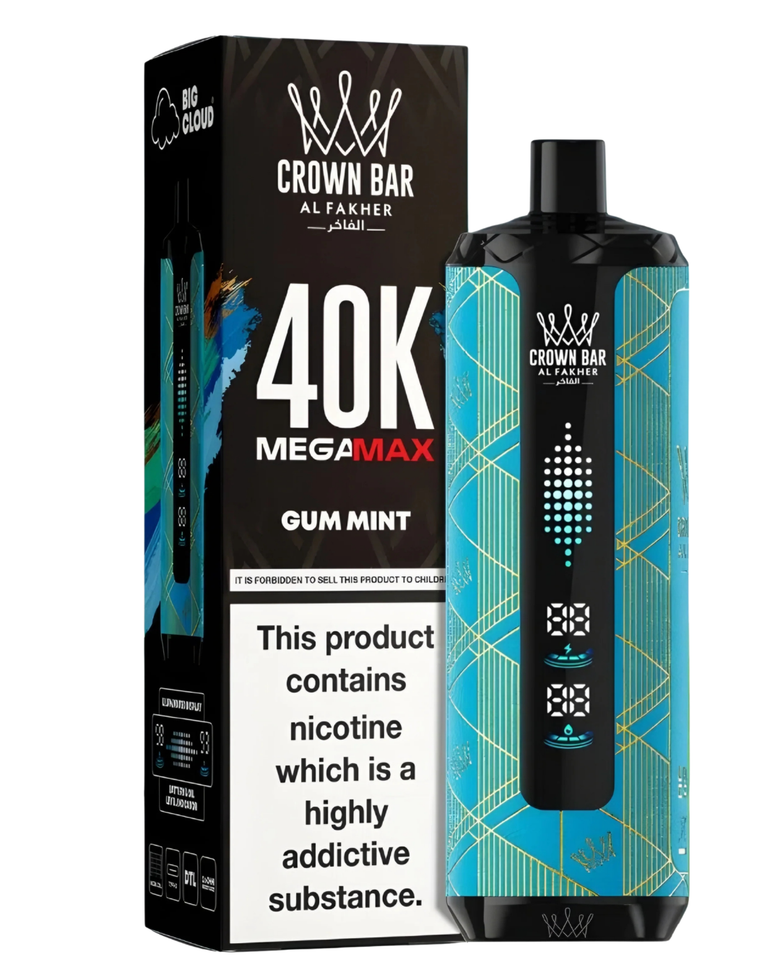 Al Fakher Mega Max Crown Bar Gum Mint 40000 Puffs – DTL disposable vape price Pakistan