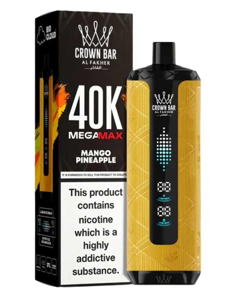 Al Fakher Mega Max Crown Bar Mango Pineapple 40000 Puffs – tropical shisha disposable vape