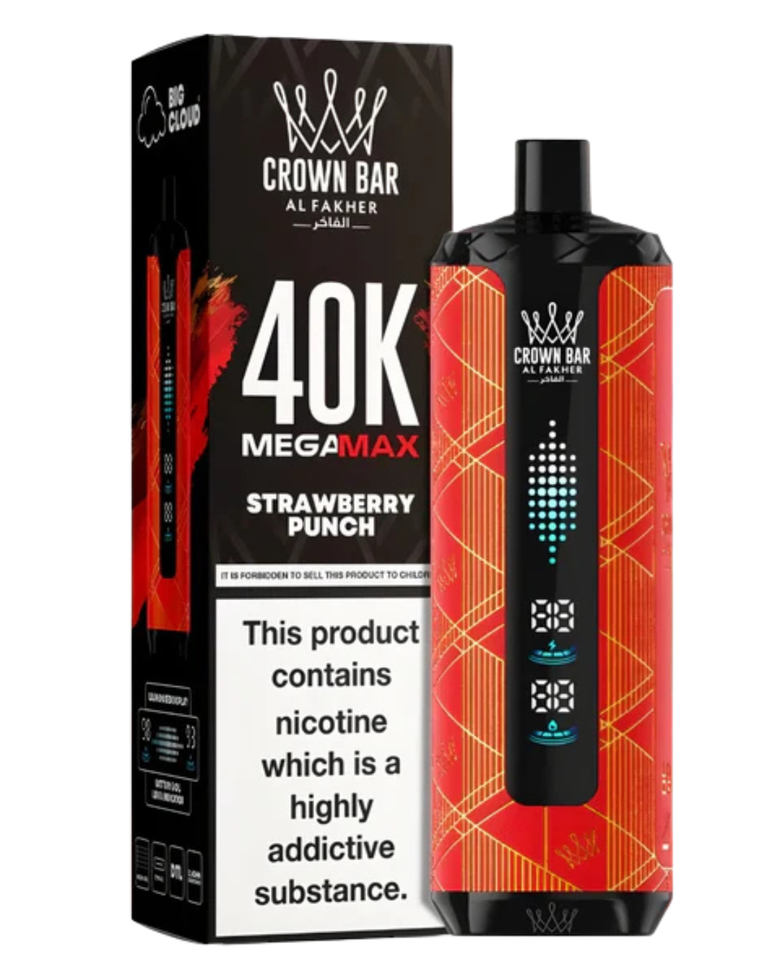 Al Fakher Mega Max Crown Bar Strawberry Punch 40000 Puffs – LED display disposable vape