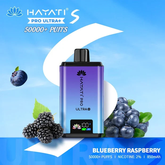 Hayati Pro Ultra Plus S 50000 puffs disposable kit showing available flavour options