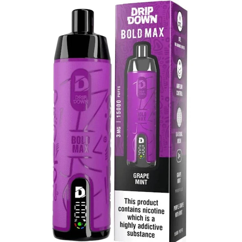 Drip Down Bold Max 15000 Puffs Grape Mint – MTL RDTL adjustable disposable vape Pakistan