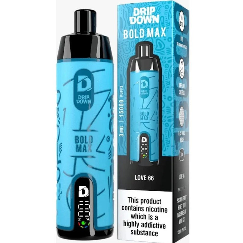 Drip Down Bold Max Love 66 15000 Puffs – 20ml rechargeable disposable vape Pakistan