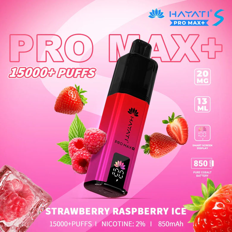 Hayati Pro Max S+ Strawberry Raspberry Ice 15000 Puffs Disposable Vape - price in Pakistan, Smokes Hub