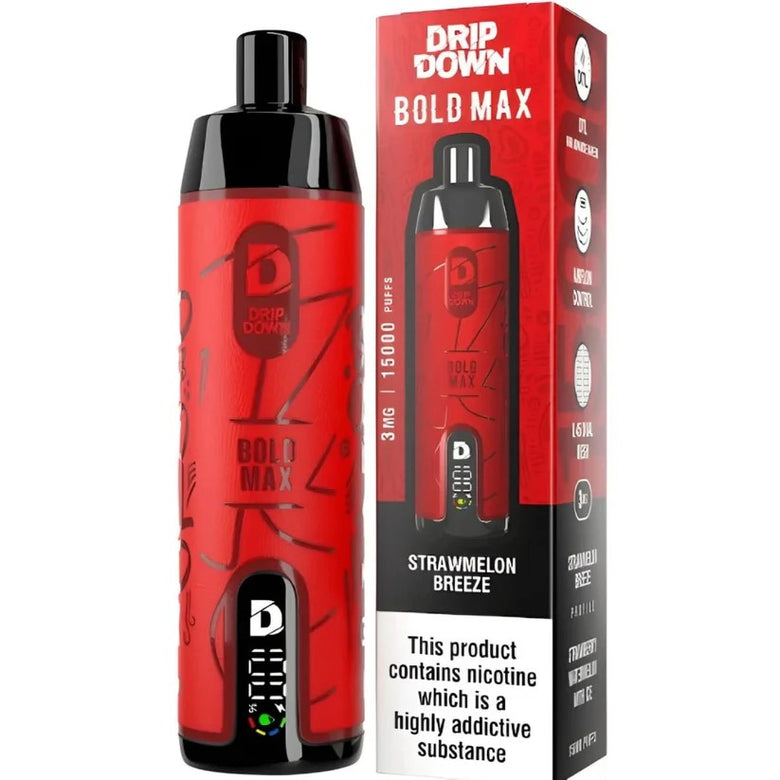 Drip Down Bold Max Strawmelon Breeze 15000 Puffs – adjustable airflow disposable vape