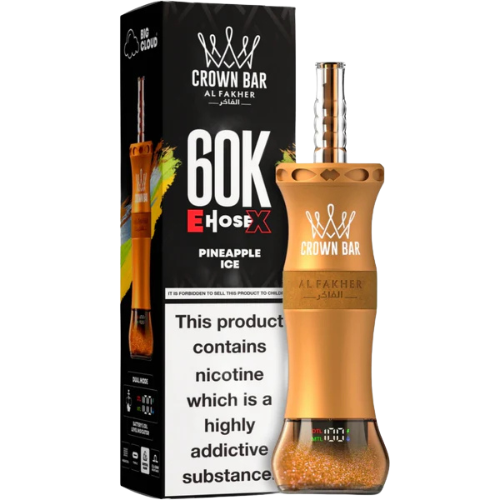 Al Fakher Crown Bar E-Hose X 60000 Puffs – Pineapple Ice flavour, USB-C rechargeable, Pakistan